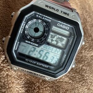 Casio Digital World Time Watch - Silver, Black